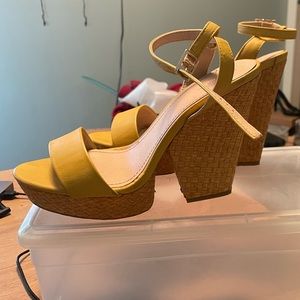 Yellow Faux Leather Espadrille Wedges